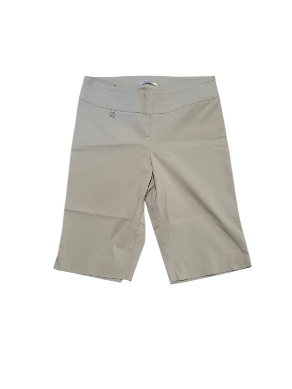 Tummy Control Beige High Waisted Stretch Bermuda Women's Shorts. Size 12